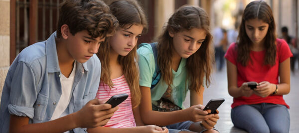 Default teenagers in Spain looking at their mobile screens rea 3