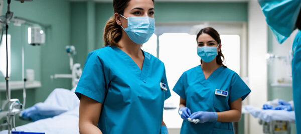 Nurses working in a hospital room in Spain